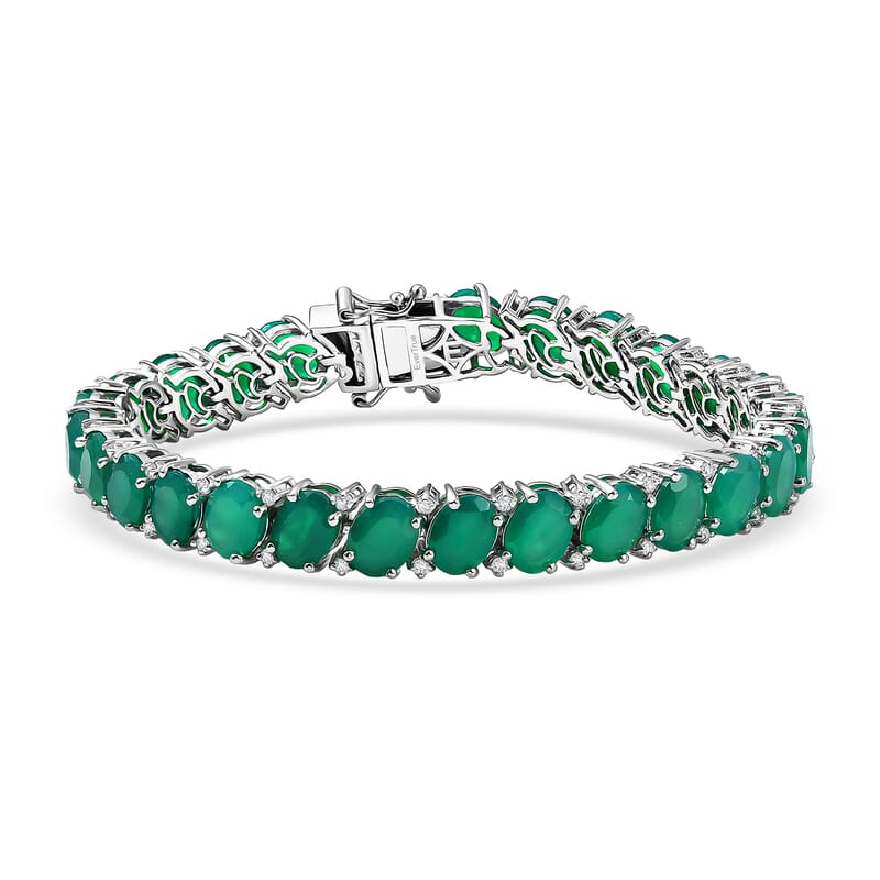 EverTrue Verde Onyx and White Zircon 34.10 ctw Wave Bracelet in Platinum Bond (7.25 In)