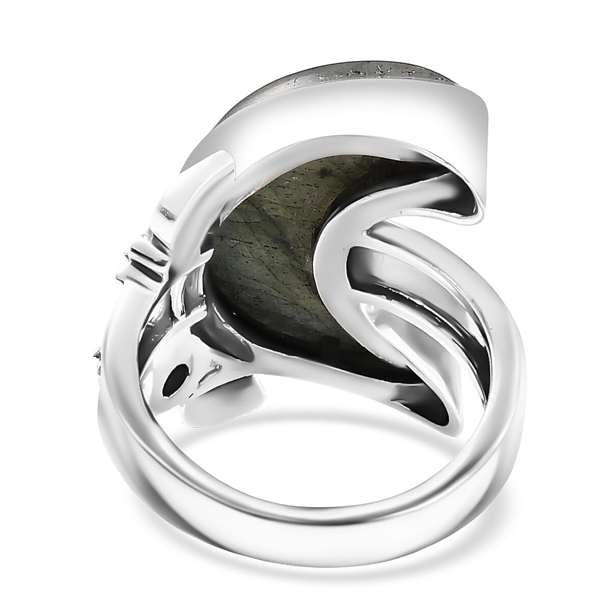 D'Joy Indian Artisan Crafted Malagasy Labradorite, Rainbow Moonstone Moon Star Ring in Sterling Silver 9.40 ctw (Size 10.0)