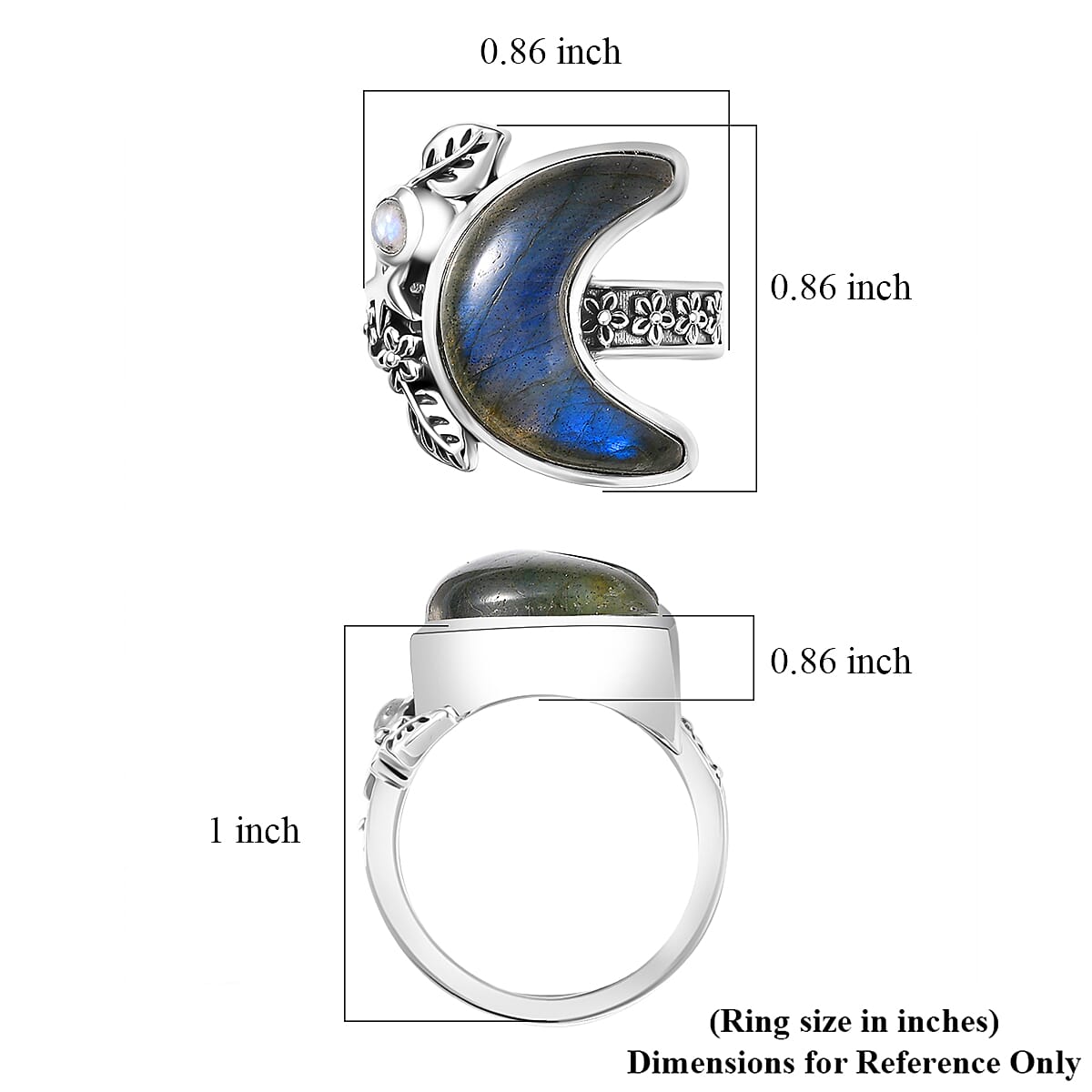 D'Joy Indian Artisan Crafted Malagasy Labradorite, Rainbow Moonstone Moon Star Ring in Sterling Silver 9.40 ctw (Size 10.0) image number 5