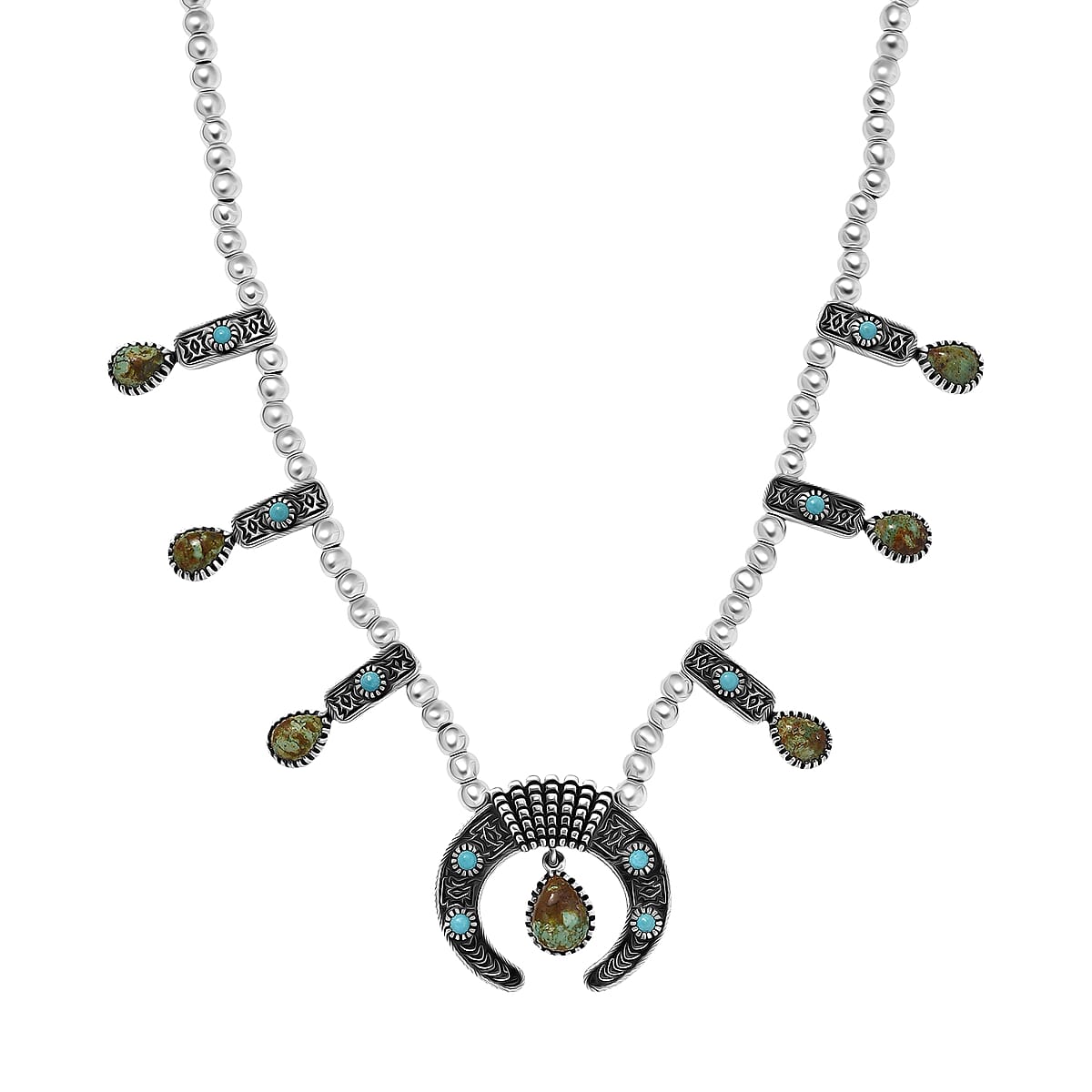D'Joy Premium Royston Turquoise and Lagoon Turquoise 6.70 ctw Necklace in Black Oxidised Sterling Silver 18 Inches  image number 3