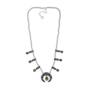 D'Joy Artisan Crafted Royston Turquoise, Lagoon Turquoise Necklace in Black Oxidised Sterling Silver 6.60 ctw (18-20 Inches)