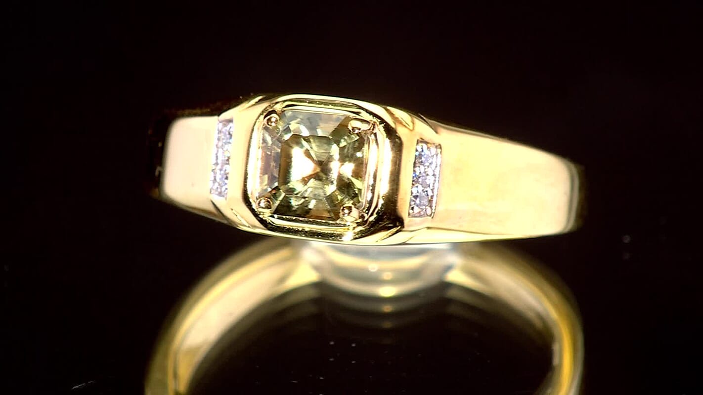D'Joy AAA Turkizite, Moissanite Crown Valor Men's Ring in 18K Vermeil YG Over Sterling Silver (Size 10.0) 1.35 ctw