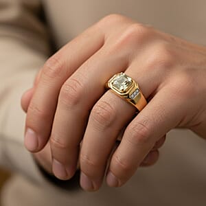 D'Joy AAA Turkizite and Moissanite 1.35 ctw Crown Valor Men's Ring in 18K Vermeil Yellow Gold Over Sterling Silver (Size 10.0)