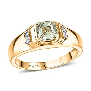 D'Joy AAA Turkizite and Moissanite 1.35 ctw Crown Valor Men's Ring in 18K Vermeil Yellow Gold Over Sterling Silver (Size 12.0)