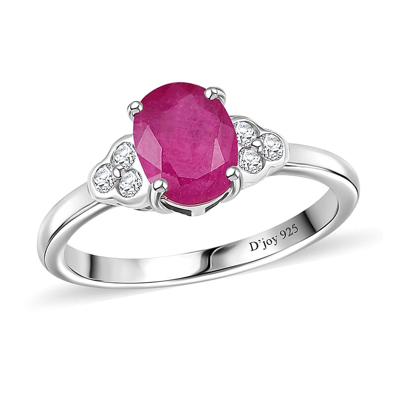 D'Joy Niassa Ruby (FF) and White Zircon 2.10 ctw Ring in Platinum Over Sterling Silver (Size 10.0)