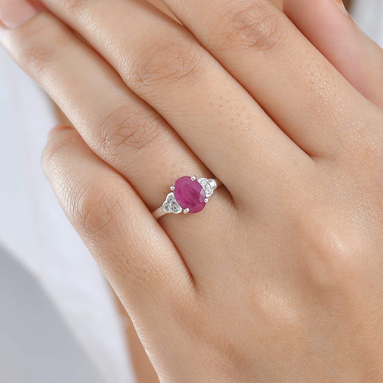 D'Joy Niassa Ruby (FF) and White Zircon 2.10 ctw Ring in Platinum Over Sterling Silver (Size 10.0)