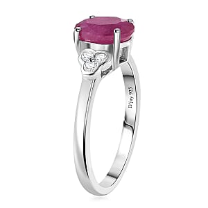 D'Joy Niassa Ruby (FF) and White Zircon 2.10 ctw Ring in Platinum Over Sterling Silver (Size 10.0)