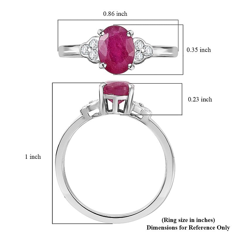 D'Joy Niassa Ruby (FF) and White Zircon 2.10 ctw Ring in Platinum Over Sterling Silver (Size 10.0)