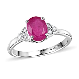 D'Joy Niassa Ruby (FF) and White Zircon 2.10 ctw Ring in Platinum Over Sterling Silver (Size 7.0)