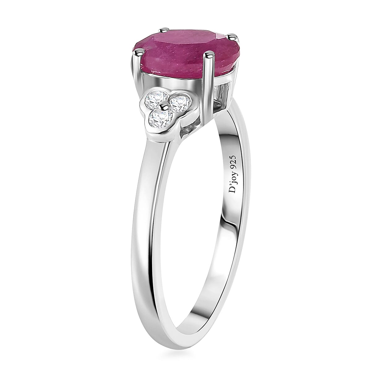 D'Joy Niassa Ruby (FF) and White Zircon 2.10 ctw Ring in Platinum Over Sterling Silver (Size 8.0) image number 3