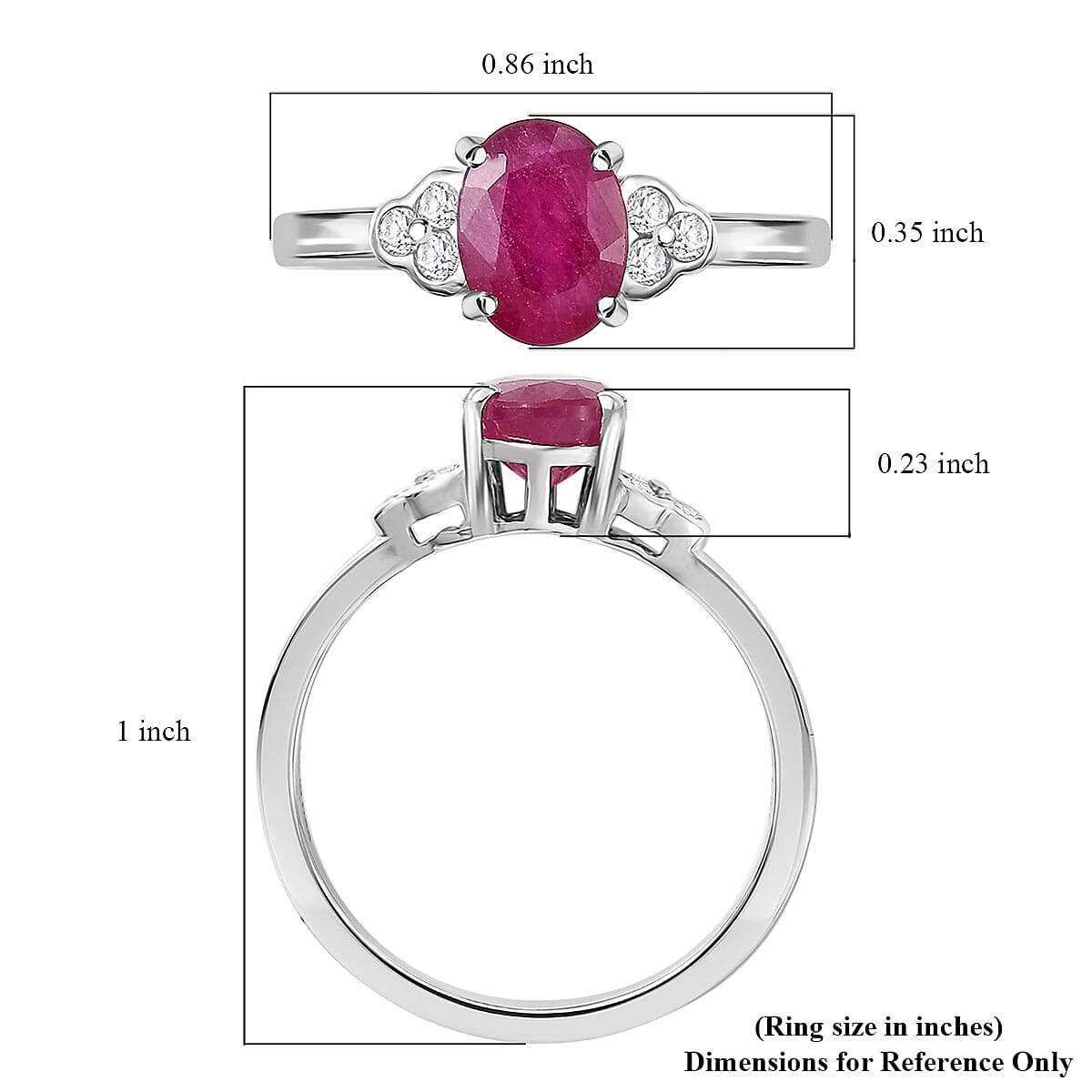 D'Joy Niassa Ruby (FF) and White Zircon 2.10 ctw Ring in Platinum Over Sterling Silver (Size 8.0) image number 5