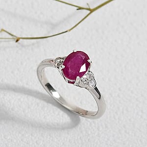 D'Joy Niassa Ruby (FF) and White Zircon 2.10 ctw Ring in Platinum Over Sterling Silver (Size 9.0)