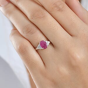 D'Joy Niassa Ruby (FF) and White Zircon 2.10 ctw Ring in Platinum Over Sterling Silver (Size 9.0)
