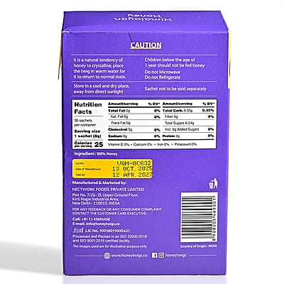 Honey Twigs Himalayan Honey Sticks - 30 Count Single Serve Natural Honey Straws - 8.47 oz