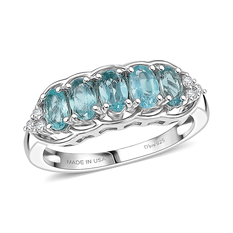D'Joy Betroka Blue Apatite and White Zircon 1.40 ctw Ring in Platinum Over Sterling Silver (Size 10.0)
