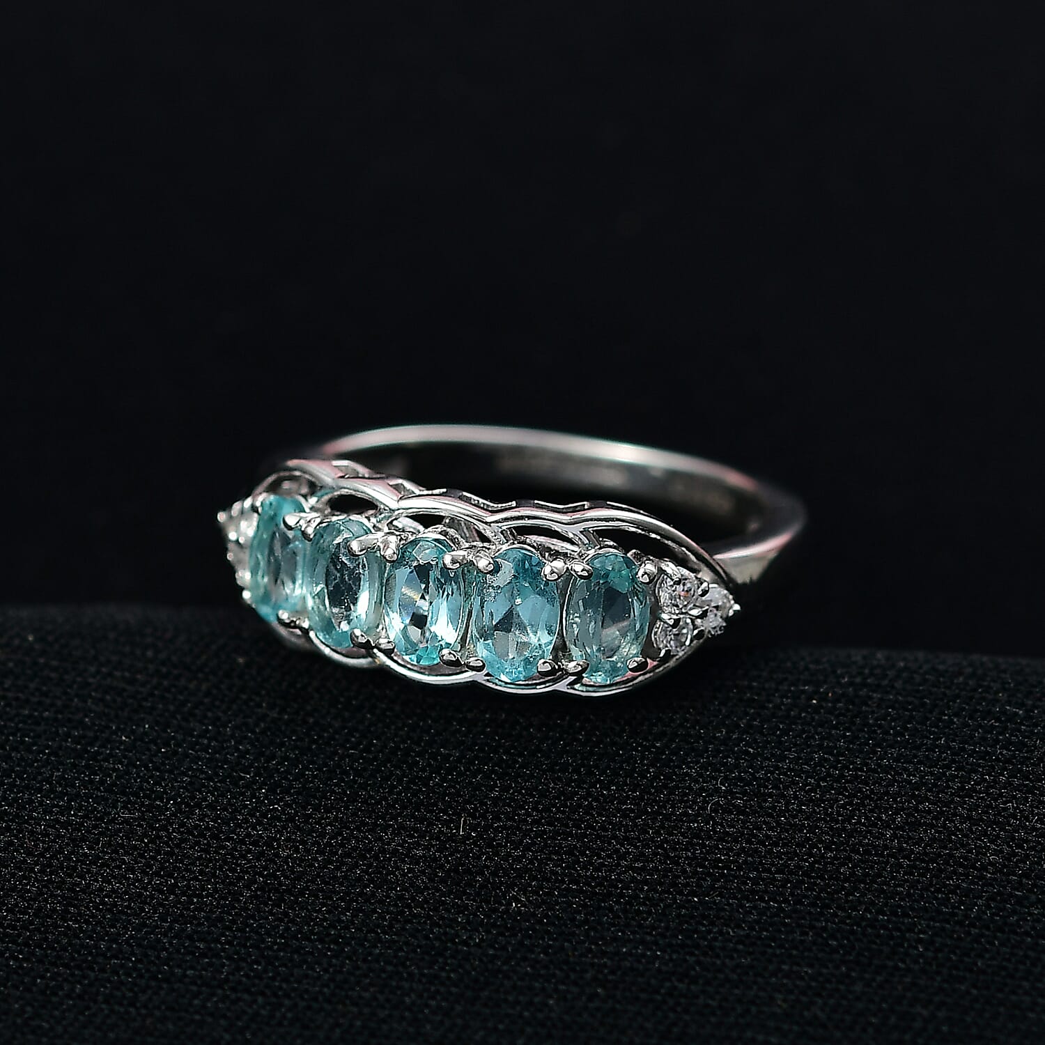 D'Joy Betroka Blue Apatite and White Zircon 1.40 ctw Ring in Platinum Over Sterling Silver (Size 10.0)