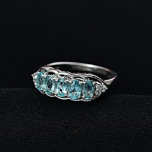 D'Joy Betroka Blue Apatite and White Zircon 1.40 ctw Ring in Platinum Over Sterling Silver (Size 10.0)