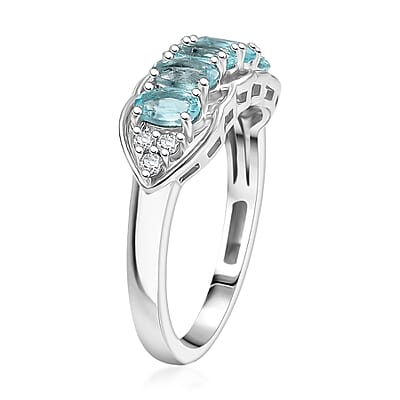 D'Joy Betroka Blue Apatite and White Zircon 1.40 ctw Ring in Platinum Over Sterling Silver (Size 10.0)
