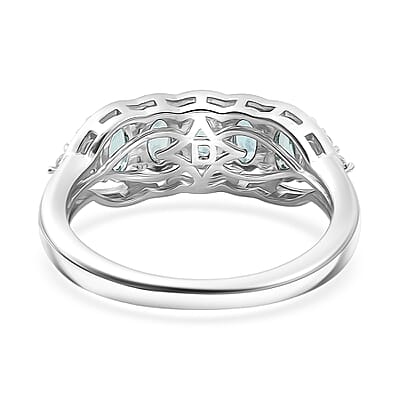 D'Joy Betroka Blue Apatite and White Zircon 1.40 ctw Ring in Platinum Over Sterling Silver (Size 10.0)