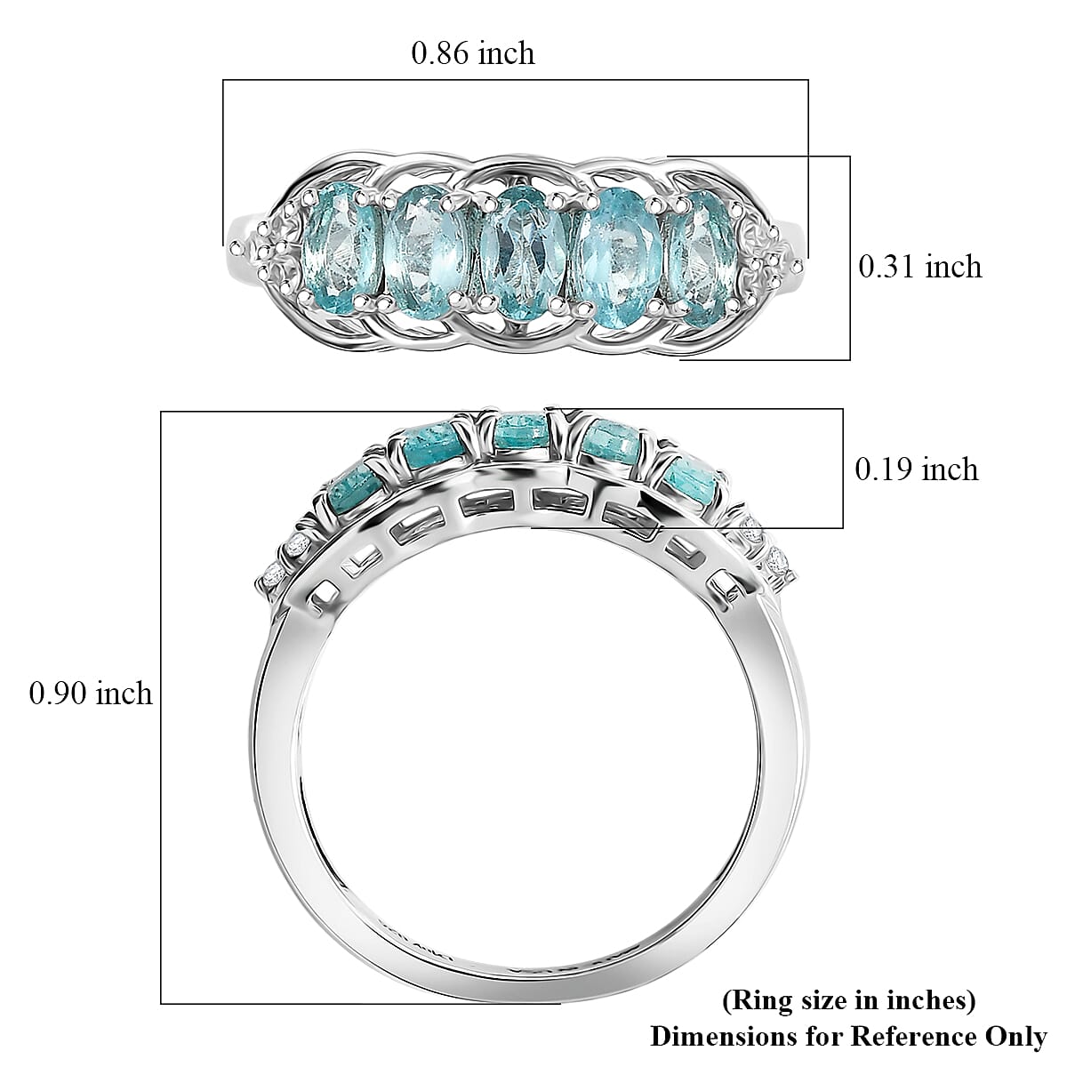 D'Joy Betroka Blue Apatite and White Zircon 1.40 ctw Ring in Platinum Over Sterling Silver (Size 10.0)