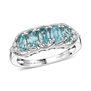 D'Joy Betroka Blue Apatite and White Zircon 1.40 ctw Ring in Platinum Over Sterling Silver (Size 6.0)