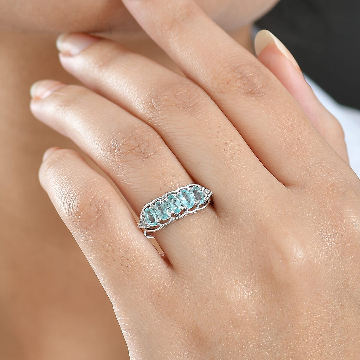 D'Joy Betroka Blue Apatite and White Zircon 1.40 ctw Ring in Platinum Over Sterling Silver (Size 6.0) image number 2