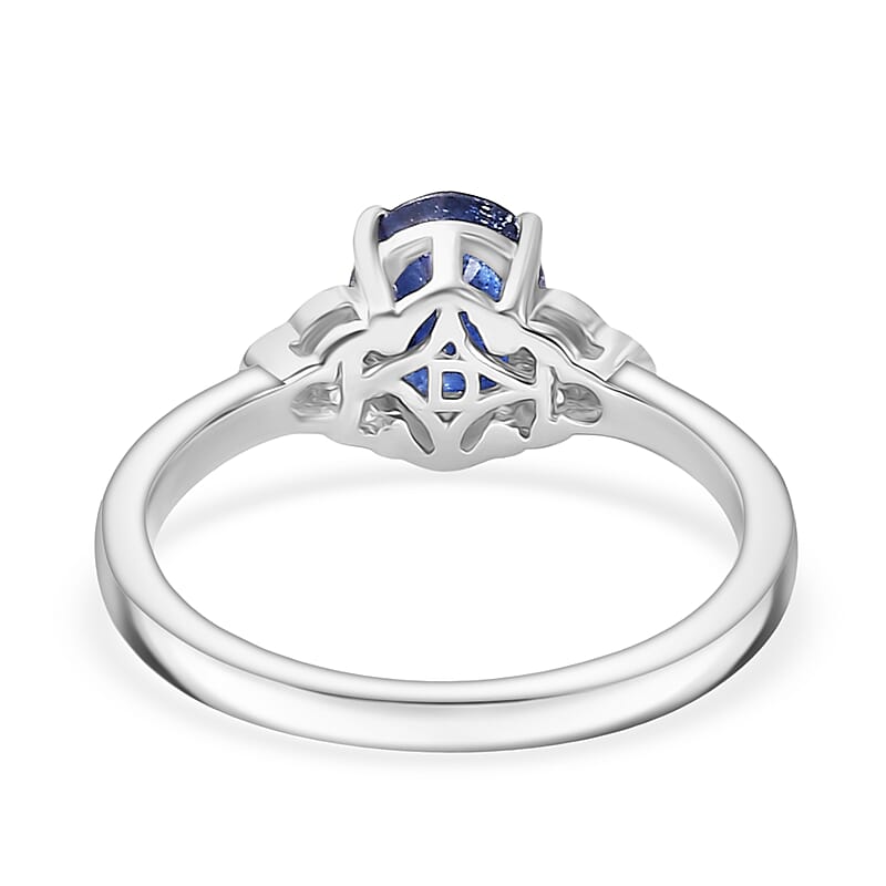 D'Joy Masoala Sapphire (D) and White Zircon 2.10 ctw Ring in Platinum Over Sterling Silver (Size 6.0)
