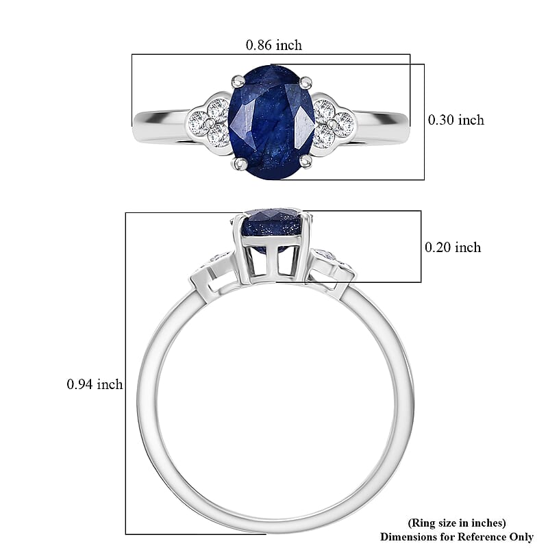D'Joy Masoala Sapphire (D) and White Zircon 2.10 ctw Ring in Platinum Over Sterling Silver (Size 6.0)