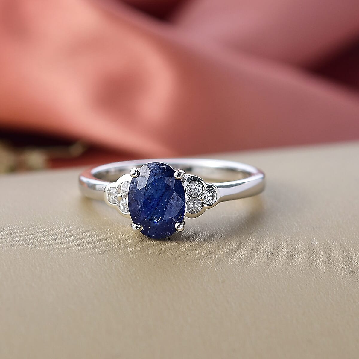 D'Joy Masoala Sapphire (D) and White Zircon 2.10 ctw Ring in Platinum Over Sterling Silver (Size 9.0) image number 1