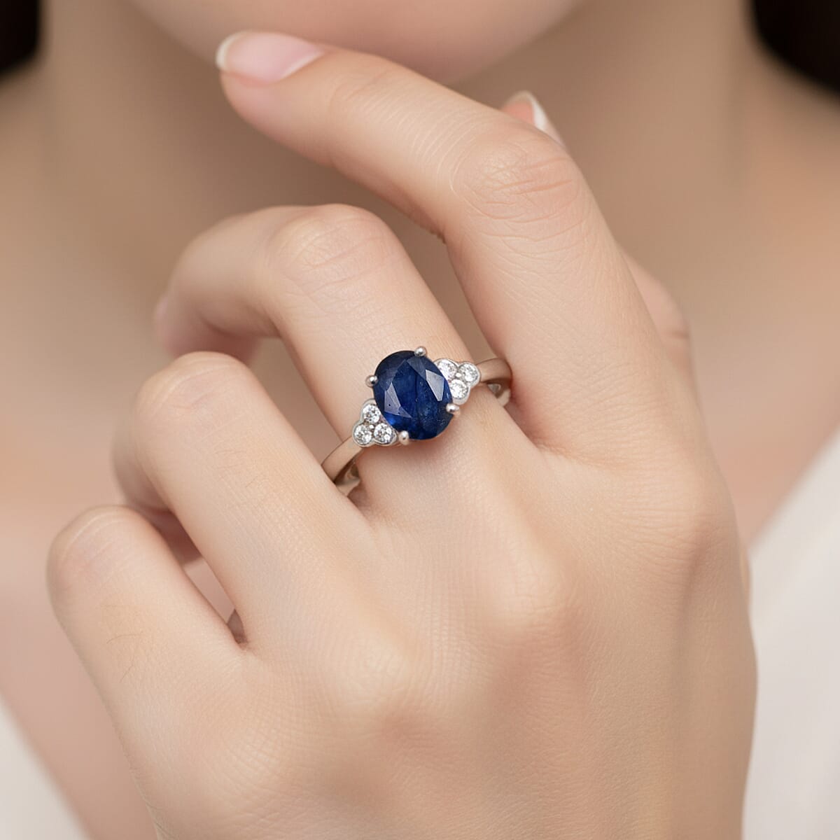 D'Joy Masoala Sapphire (D) and White Zircon 2.10 ctw Ring in Platinum Over Sterling Silver (Size 9.0) image number 2