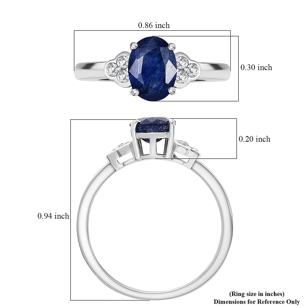 D'Joy Masoala Sapphire (D) and White Zircon 2.10 ctw Ring in Platinum Over Sterling Silver (Size 9.0) image number 5