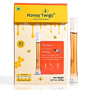Honey Twigs Turmeric Infused Honey Sticks - 30 Count Single Serve Natural Honey Straws - 8.47oz