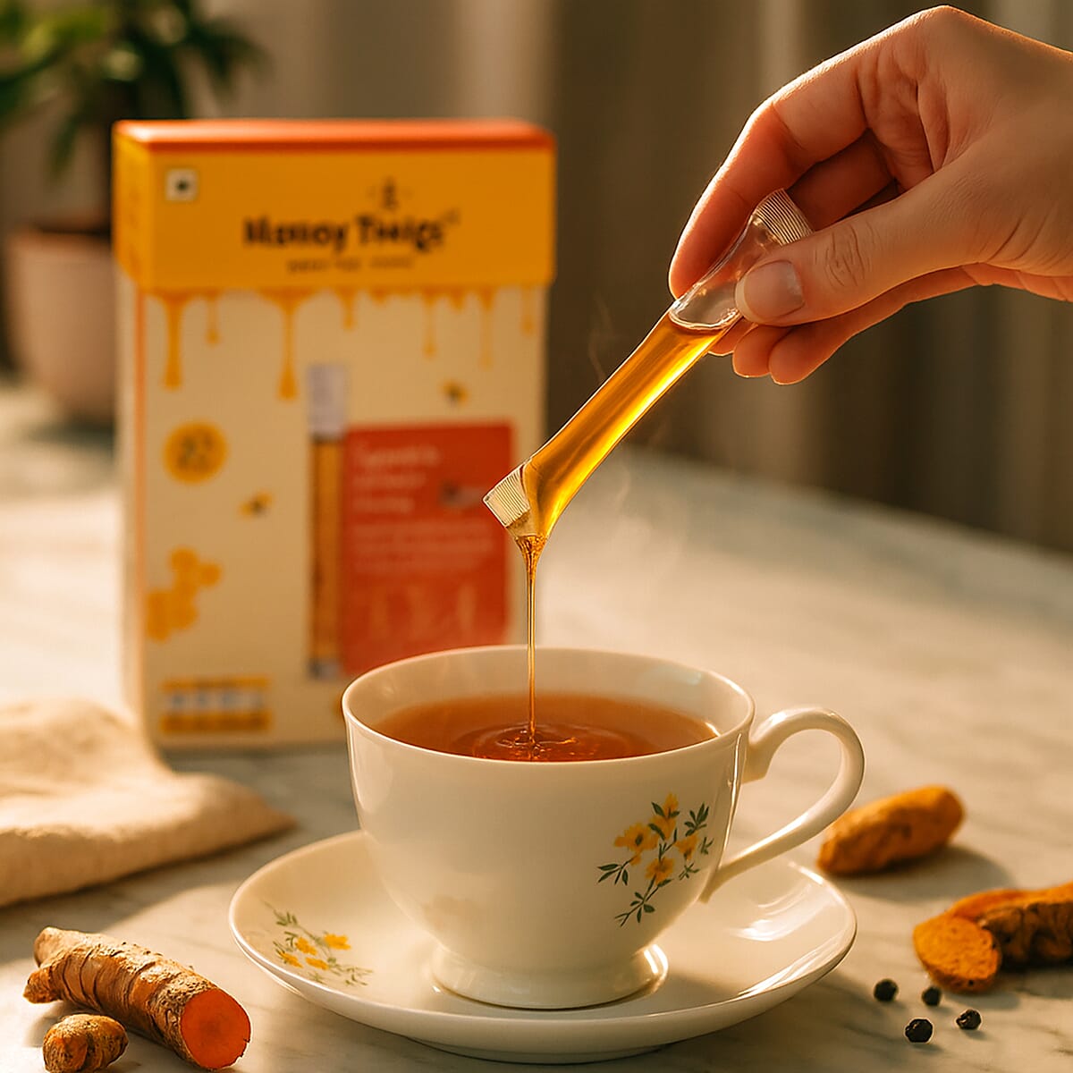 Honey Twigs Turmeric Infused Honey Sticks - 30 Count Single Serve Natural Honey Straws - 8.47oz image number 1