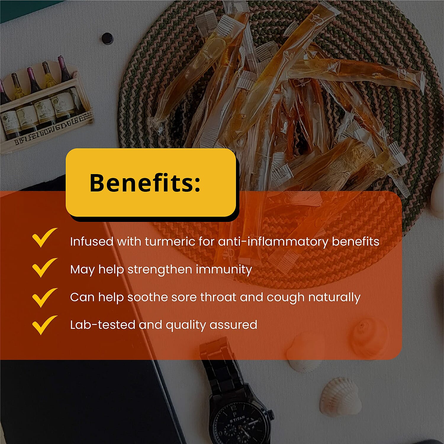Honey Twigs Turmeric Infused Honey Sticks - 30 Count Single Serve Natural Honey Straws - 8.47oz