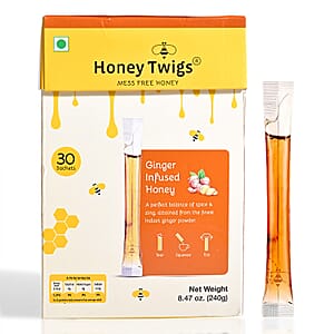 Honey Twigs Ginger Infused Honey Sticks - 30 Count Single Serve Natural Honey Straws - 8.47 oz