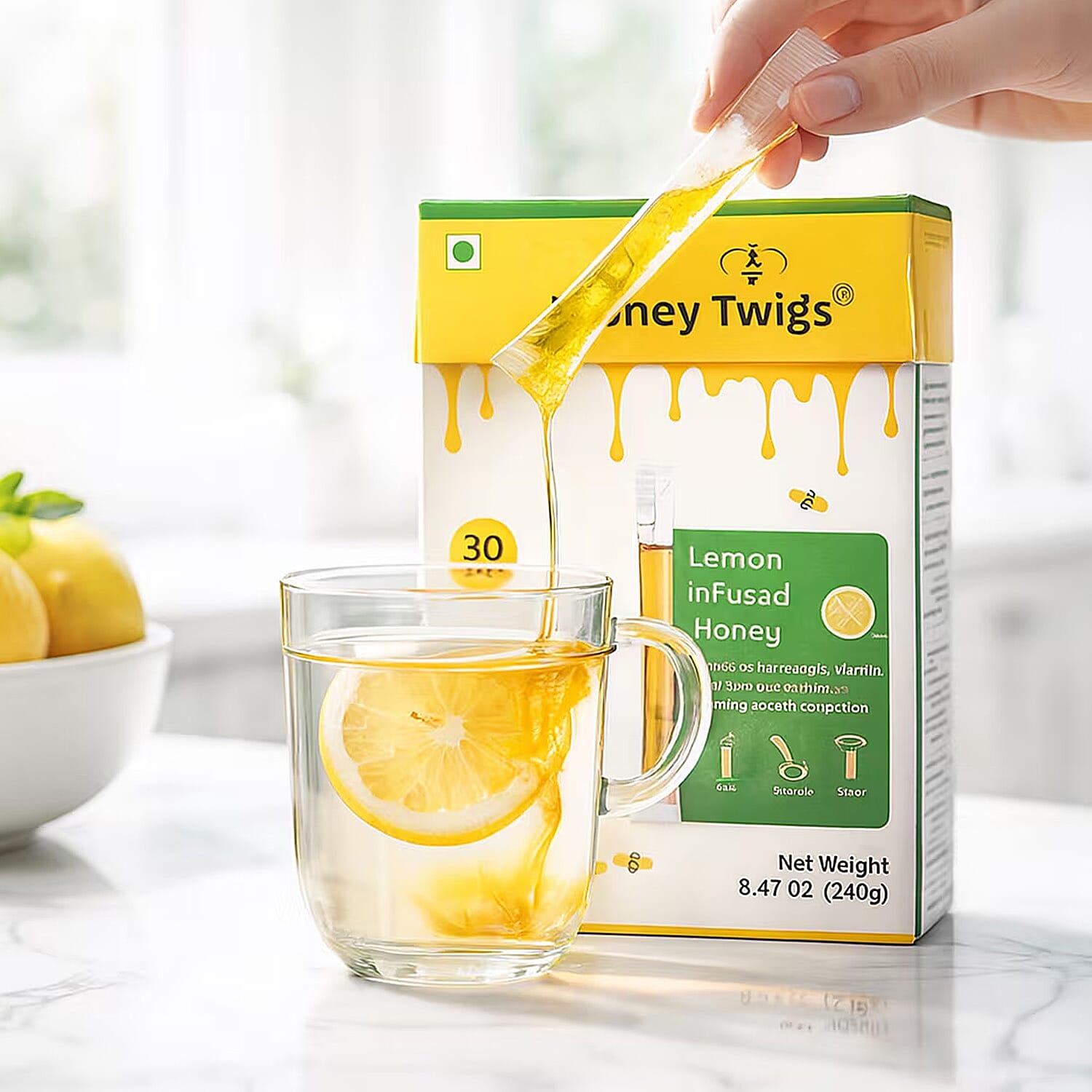 Honey Twigs Lemon Infused Honey Sticks - 30 Count Single Serve Natural Honey Straws - 8.47 oz