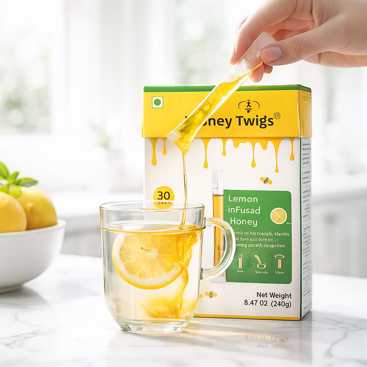 Honey Twigs Lemon Infused Honey Sticks - 30 Count Single Serve Natural Honey Straws - 8.47 oz image number 1