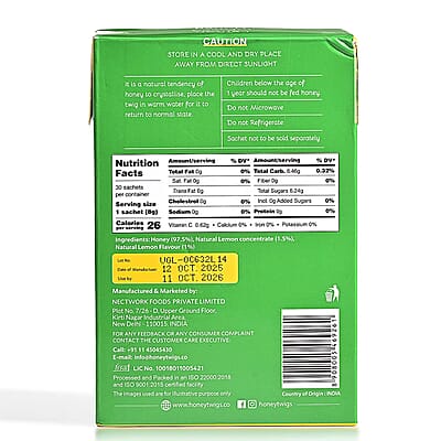 Honey Twigs Lemon Infused Honey Sticks - 30 Count Single Serve Natural Honey Straws - 8.47 oz