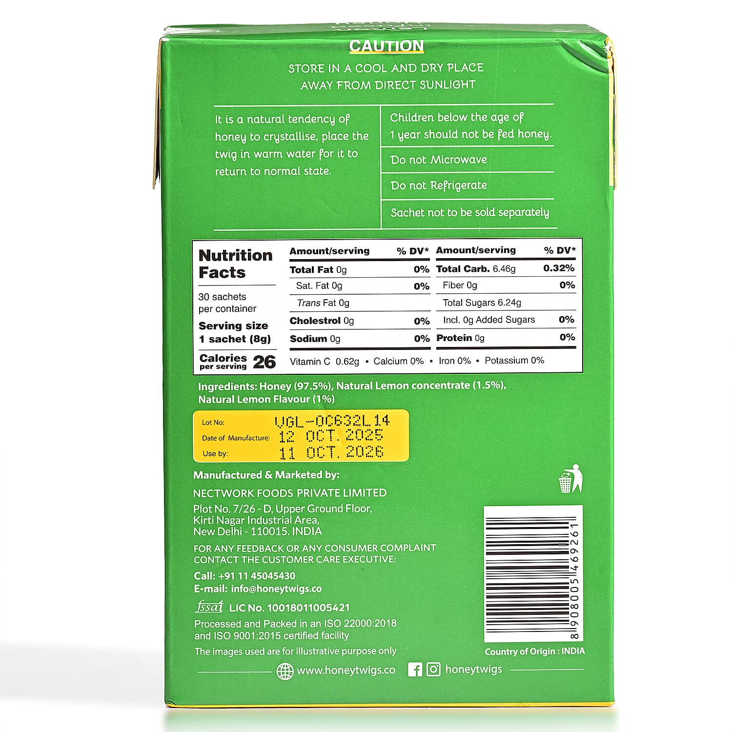 Honey Twigs Lemon Infused Honey Sticks - 30 Count Single Serve Natural Honey Straws - 8.47 oz