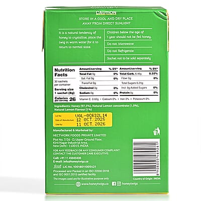Honey Twigs Lemon Infused Honey Sticks - 30 Count Single Serve Natural Honey Straws - 8.47 oz