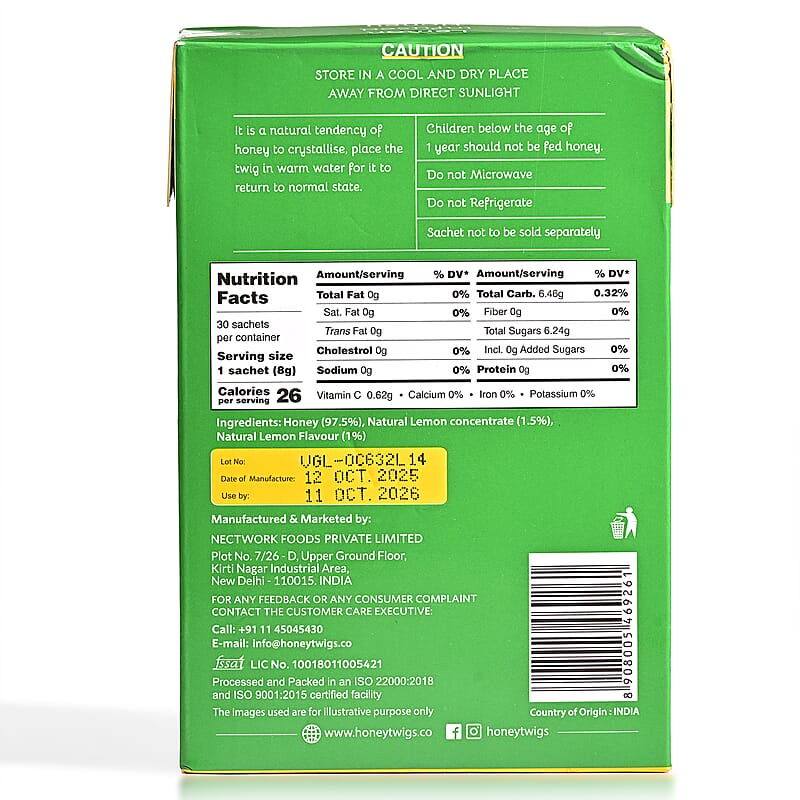 Honey Twigs Lemon Infused Honey Sticks - 30 Count Single Serve Natural Honey Straws - 8.47 oz