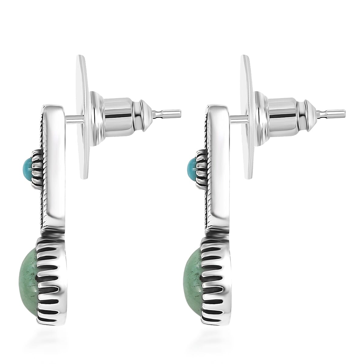 D'Joy Artisan Crafted Premium Royston Turquoise and Lagoon Turquoise 1.65 ctw Earrings in Black Oxidised Sterling Silver image number 4