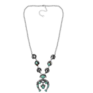 D'Joy Artisan Crafted Royston Turquoise, White Buffalo Squash Blossom Necklace in Black Oxidised Sterling Silver 14.50 ctw (18-20 Inches)