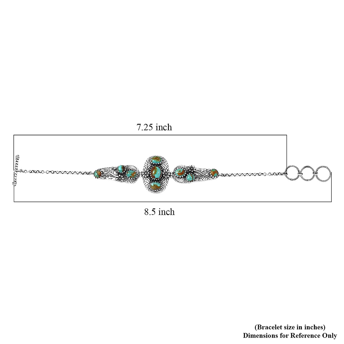 D'Joy Artisan Crafted Premium Royston Turquoise 7.50 ctw Bracelet in Black Oxidised Sterling Silver (7.25 In) image number 4