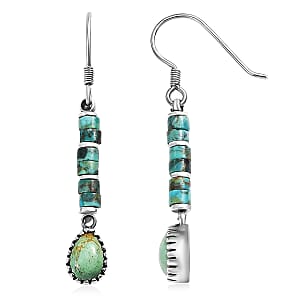 D'Joy Artisan Crafted Premium Royston Turquoise 7.00 ctw Earrings in Black Oxidised Sterling Silver