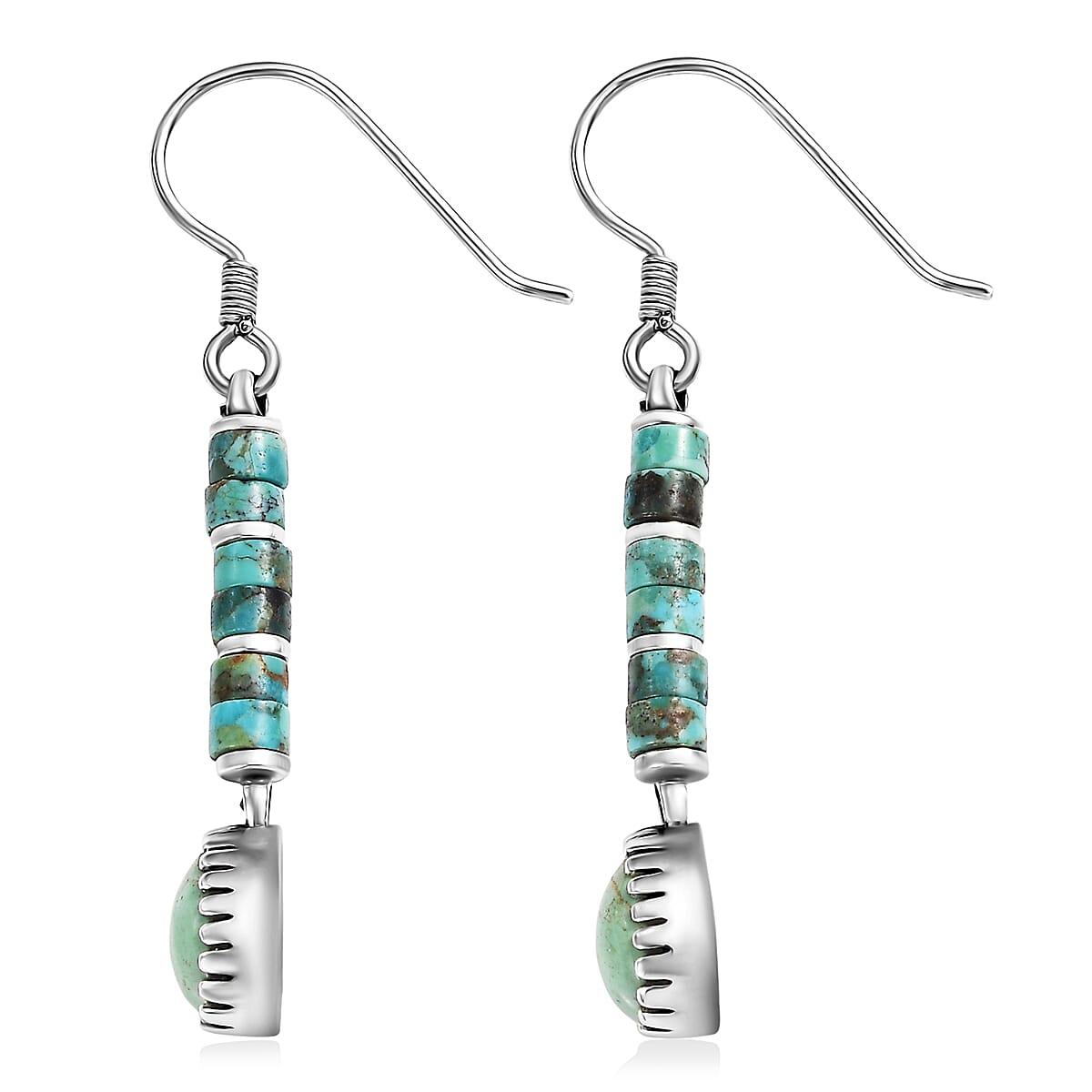 D'Joy Artisan Crafted Premium Royston Turquoise 7.00 ctw Earrings in Black Oxidised Sterling Silver image number 3