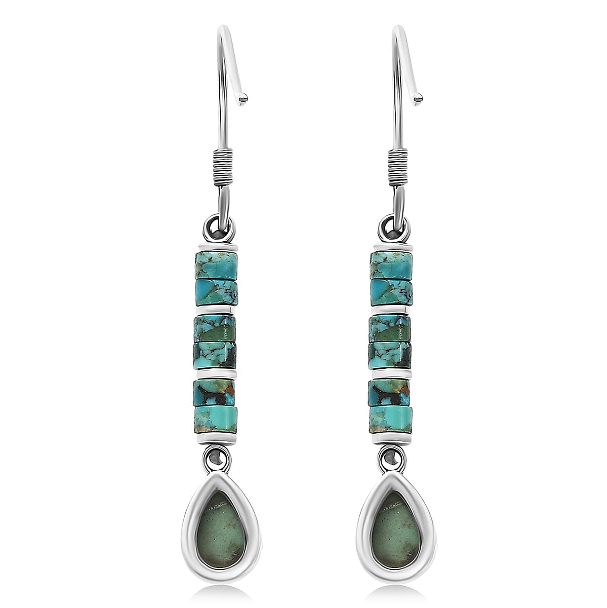 D'Joy Artisan Crafted Premium Royston Turquoise 7.00 ctw Earrings in Black Oxidised Sterling Silver image number 4