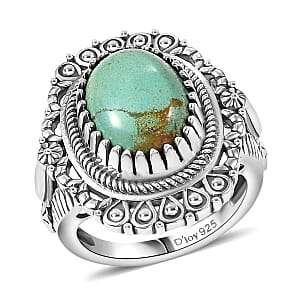 D'Joy Artisan Crafted Premium Royston Turquoise 5.40 ctw Ring in Black Oxidised Sterling Silver (Size 10.0)