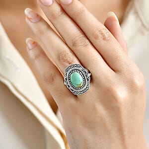 D'Joy Royston Turquoise Artisan Crafted Ring in Black Oxidised Sterling Silver 5.40 ctw (Size 10.0)
