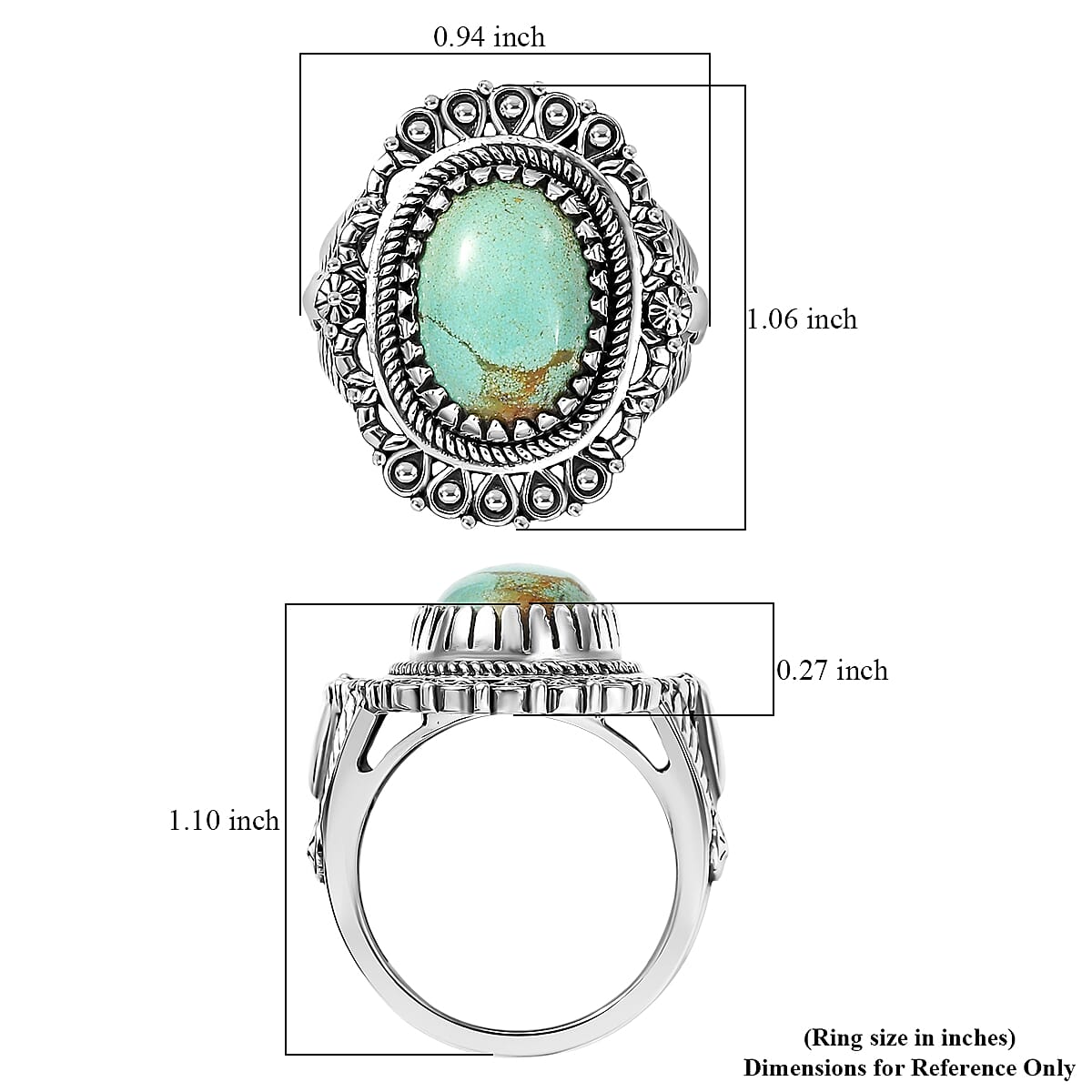 D'Joy Artisan Crafted  Royston Turquoise Ring in Black Oxidised Sterling Silver 5.40 ctw (Size 6.0) image number 5